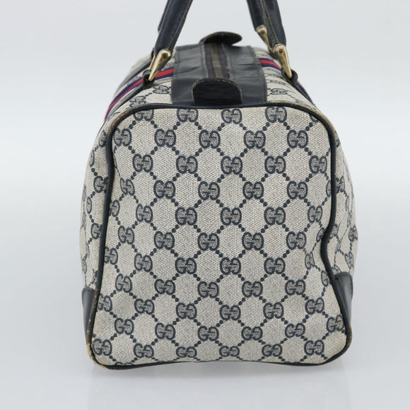 GUCCI GG Supreme Sherry Line Boston Bag Navy Gold Auth 190835