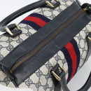 GUCCI GG Supreme Sherry Line Boston Bag Navy Gold Auth 190835-6