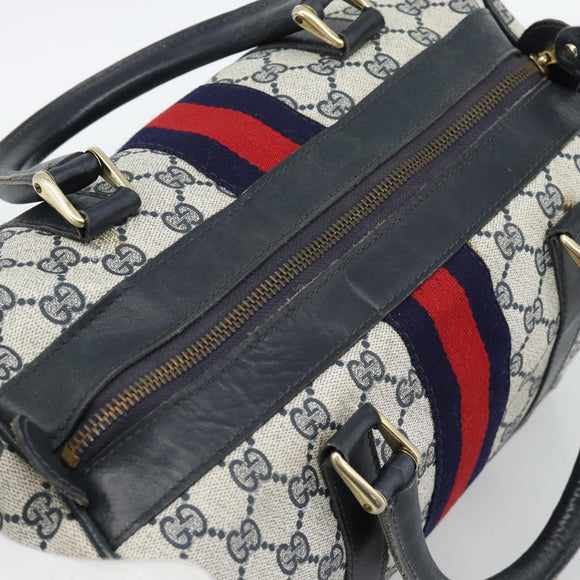 GUCCI GG Supreme Sherry Line Boston Bag Navy Gold Auth 190835