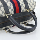 GUCCI GG Supreme Sherry Line Boston Bag Navy Gold Auth 190835-7