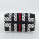 GUCCI GG Supreme Sherry Line Boston Bag Navy Gold Auth 190835-5