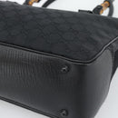 GUCCI GG Canvas Bamboo Hand Bag Black 112526 Auth 190836A-11