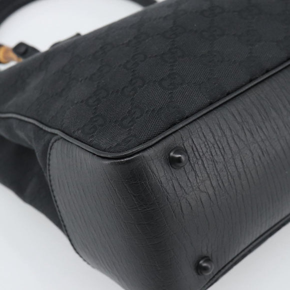 GUCCI GG Canvas Bamboo Hand Bag Black 112526 Auth 190836A