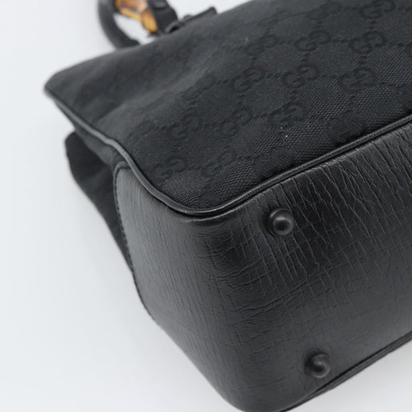 GUCCI GG Canvas Bamboo Hand Bag Black 112526 Auth 190836A