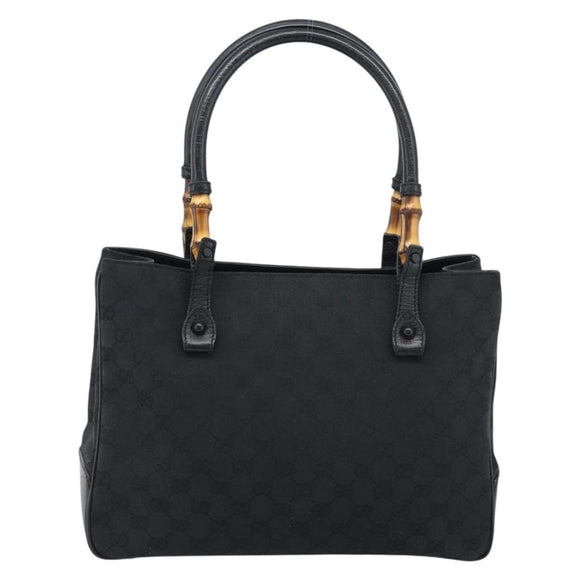 GUCCI GG Canvas Bamboo Hand Bag Black 112526 Auth 190836A
