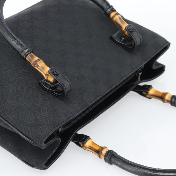 GUCCI GG Canvas Bamboo Hand Bag Black 112526 Auth 190836A