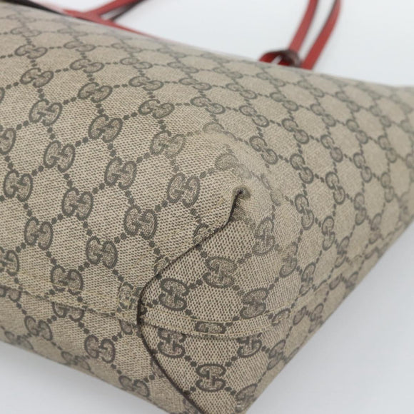GUCCI GG Supreme Tote Bag PVC Leather Reversible Red Beige Auth 190841