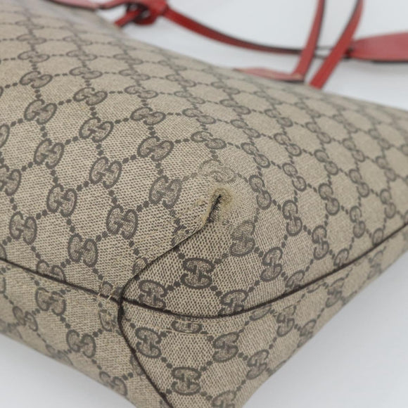 GUCCI GG Supreme Tote Bag PVC Leather Reversible Red Beige Auth 190841