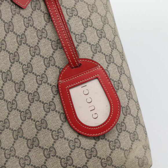 GUCCI GG Supreme Tote Bag PVC Leather Reversible Red Beige Auth 190841