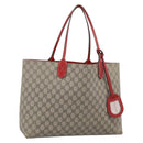 GUCCI GG Supreme Tote Bag PVC Leather Reversible Red Beige Auth 190841-1
