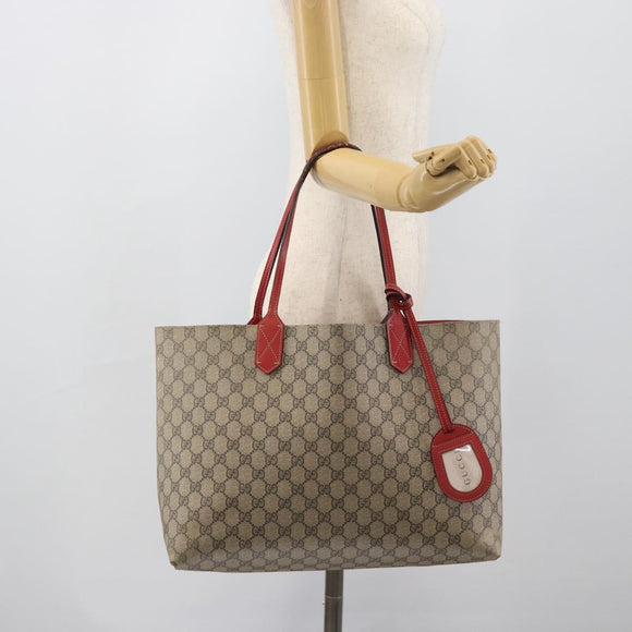 GUCCI GG Supreme Tote Bag PVC Leather Reversible Red Beige Auth 190841
