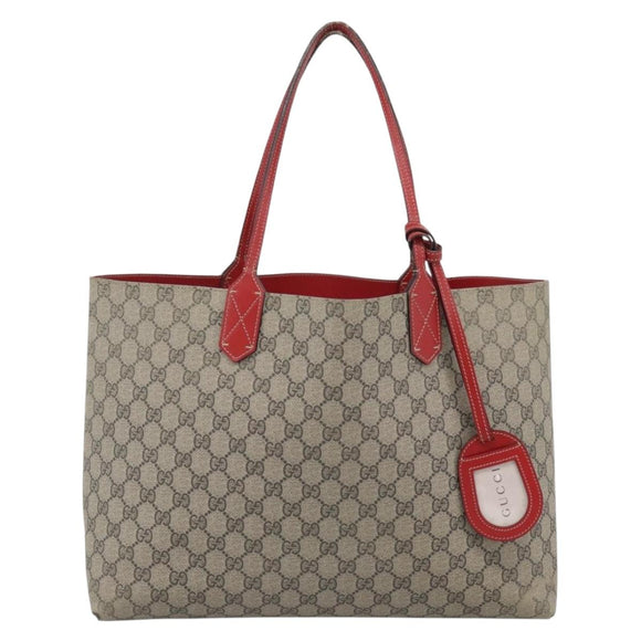 GUCCI GG Supreme Tote Bag PVC Leather Reversible Red Beige Auth 190841
