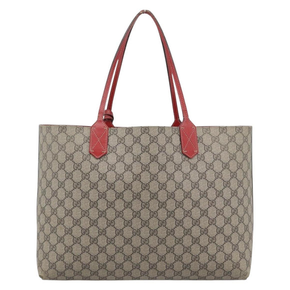 GUCCI GG Supreme Tote Bag PVC Leather Reversible Red Beige Auth 190841