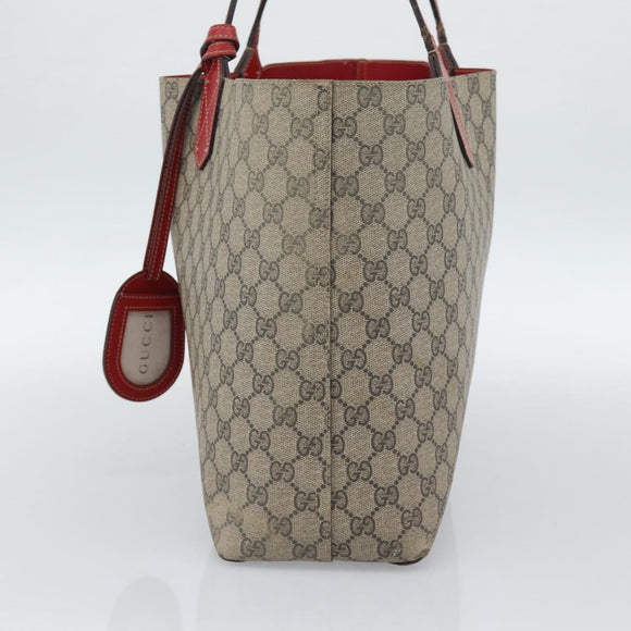 GUCCI GG Supreme Tote Bag PVC Leather Reversible Red Beige Auth 190841