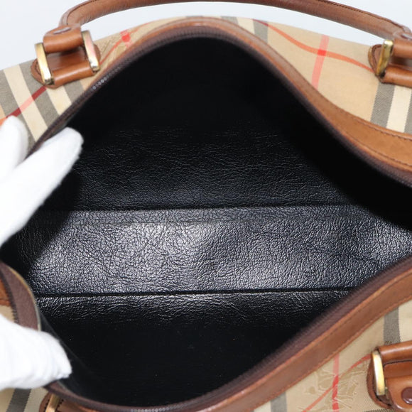 Burberrys Nova Check Hand Bag Canvas Beige Gold Auth 190848A