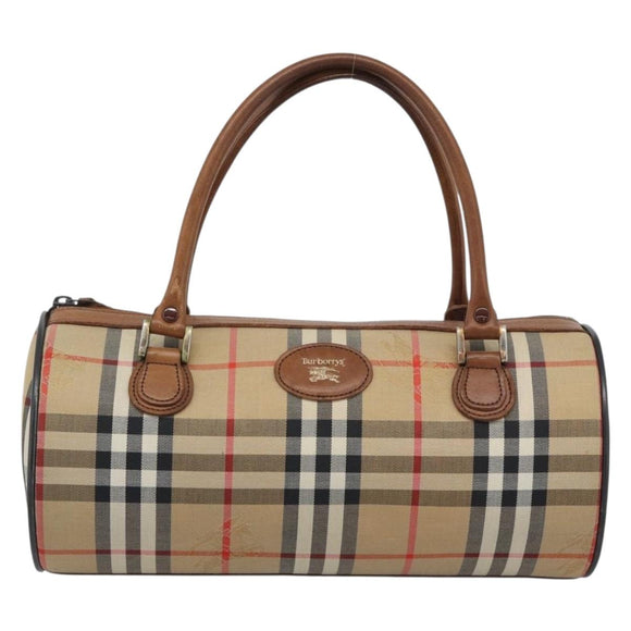 Burberrys Nova Check Hand Bag Canvas Beige Gold Auth 190848A