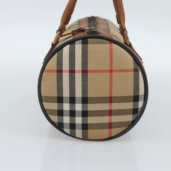 Burberrys Nova Check Hand Bag Canvas Beige Gold Auth 190848A