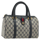 GUCCI GG Supreme Sherry Line Boston Bag PVC Navy Gold 40 02 006 Auth 190850-1