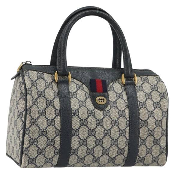 GUCCI GG Supreme Sherry Line Boston Bag PVC Navy Gold 40 02 006 Auth 190850