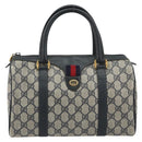 GUCCI GG Supreme Sherry Line Boston Bag PVC Navy Gold 40 02 006 Auth 190850-13