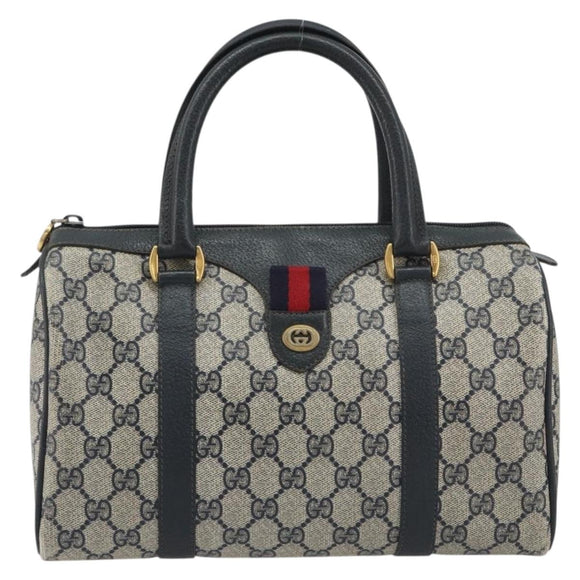 GUCCI GG Supreme Sherry Line Boston Bag PVC Navy Gold 40 02 006 Auth 190850