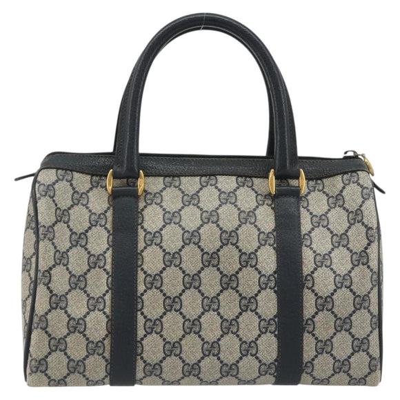 GUCCI GG Supreme Sherry Line Boston Bag PVC Navy Gold 40 02 006 Auth 190850