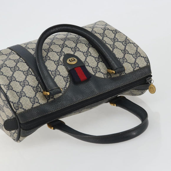 GUCCI GG Supreme Sherry Line Boston Bag PVC Navy Gold 40 02 006 Auth 190850