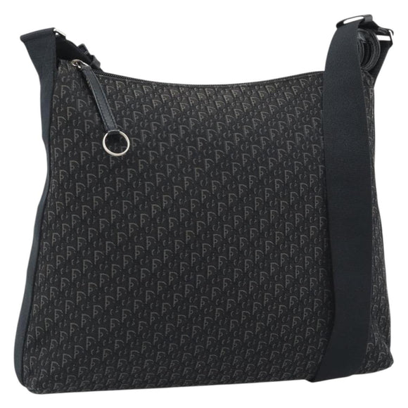 Christian Dior Trotter Canvas Shoulder Bag Black Silver Auth 190852A