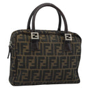 FENDI Zucca Canvas Hand Bag Black Brown Auth 190854-1