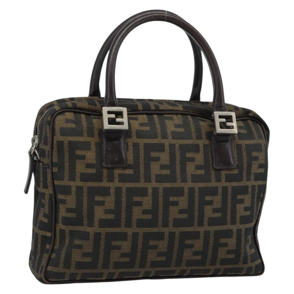 FENDI Zucca Canvas Hand Bag Black Brown Auth 190854