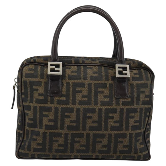 FENDI Zucca Canvas Hand Bag Black Brown Auth 190854