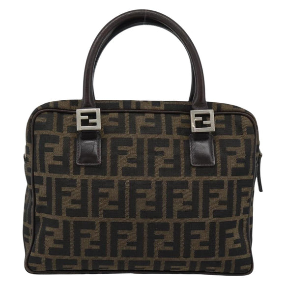 FENDI Zucca Canvas Hand Bag Black Brown Auth 190854