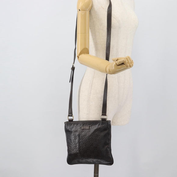GUCCI GG Canvas Guccissima Bag Leather Dark Brown Gold 201538 Auth 190855