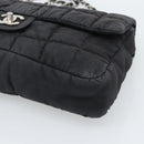 CHANEL Choco Bar Chain Shoulder Bag Nylon Black Silver CC Auth 190857A-10