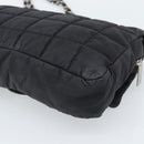 CHANEL Choco Bar Chain Shoulder Bag Nylon Black Silver CC Auth 190857A-12