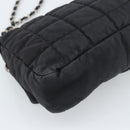 CHANEL Choco Bar Chain Shoulder Bag Nylon Black Silver CC Auth 190857A-13