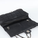 CHANEL Choco Bar Chain Shoulder Bag Nylon Black Silver CC Auth 190857A-15