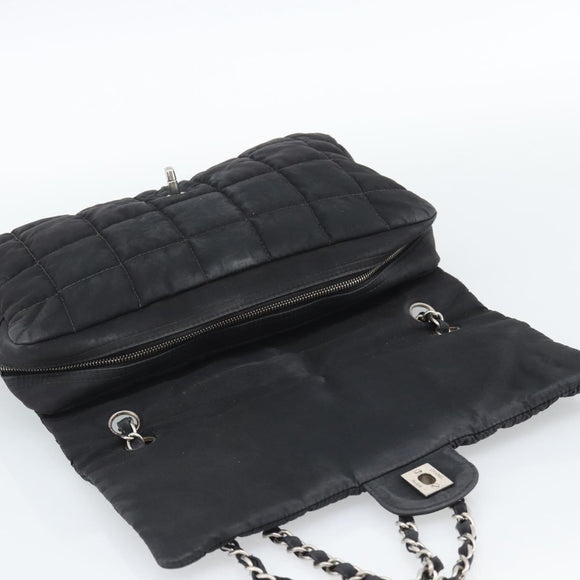 CHANEL Choco Bar Chain Shoulder Bag Nylon Black Silver CC Auth 190857A