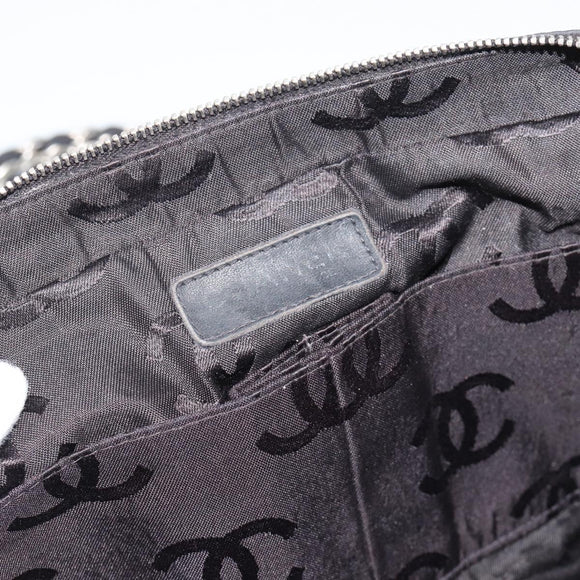 CHANEL Choco Bar Chain Shoulder Bag Nylon Black Silver CC Auth 190857A