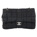 CHANEL Choco Bar Chain Shoulder Bag Nylon Black Silver CC Auth 190857A-2