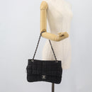 CHANEL Choco Bar Chain Shoulder Bag Nylon Black Silver CC Auth 190857A-23
