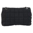CHANEL Choco Bar Chain Shoulder Bag Nylon Black Silver CC Auth 190857A-3