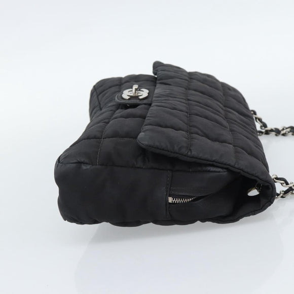 CHANEL Choco Bar Chain Shoulder Bag Nylon Black Silver CC Auth 190857A