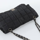 CHANEL Choco Bar Chain Shoulder Bag Nylon Black Silver CC Auth 190857A-6