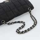 CHANEL Choco Bar Chain Shoulder Bag Nylon Black Silver CC Auth 190857A-7