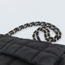 CHANEL Choco Bar Chain Shoulder Bag Nylon Black Silver CC Auth 190857A-8