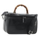 GUCCI Bamboo Hand Bag Patent Leather 2way Black Silver 013 122 2491 Auth 190862-1