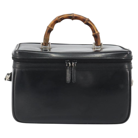 GUCCI Bamboo Hand Bag Patent Leather 2way Black Silver 013 122 2491 Auth 190862