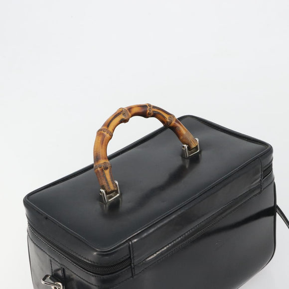 GUCCI Bamboo Hand Bag Patent Leather 2way Black Silver 013 122 2491 Auth 190862