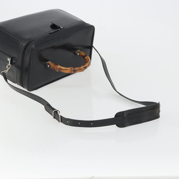 GUCCI Bamboo Hand Bag Patent Leather 2way Black Silver 013 122 2491 Auth 190862